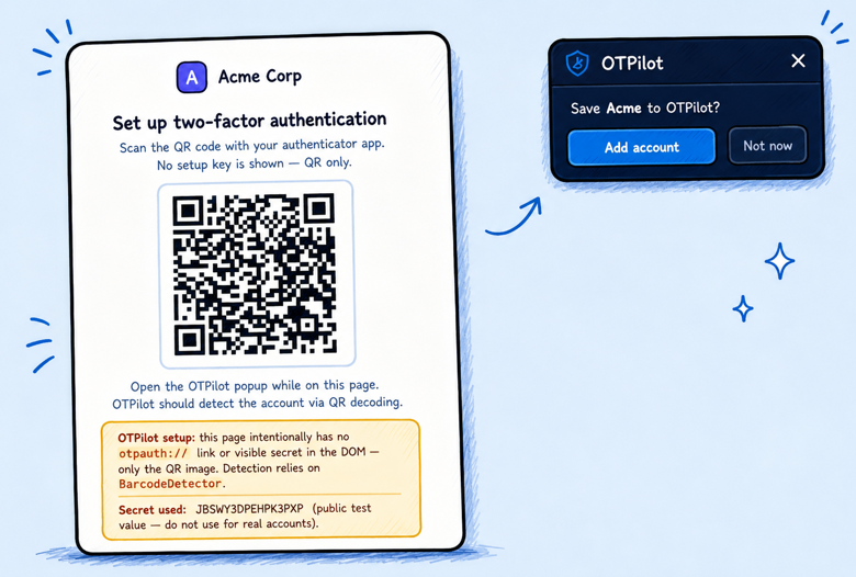 OTPilot automatic account detection from QR code