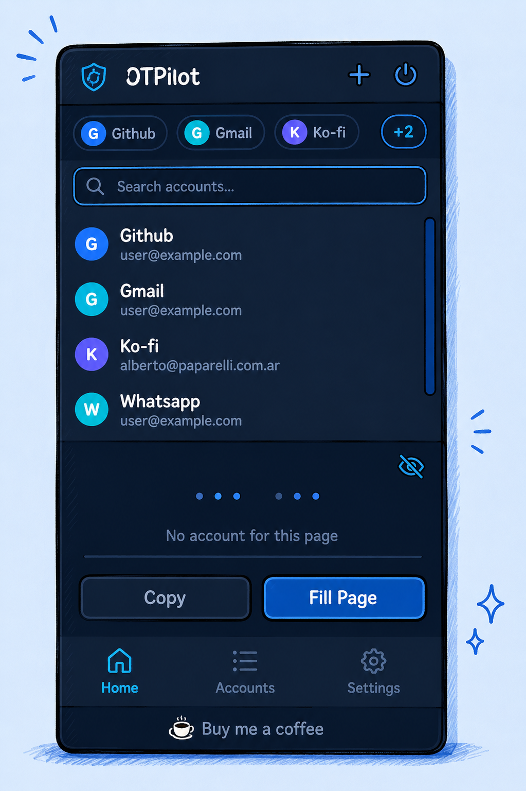 OTPilot v0.0.5 account switcher redesign