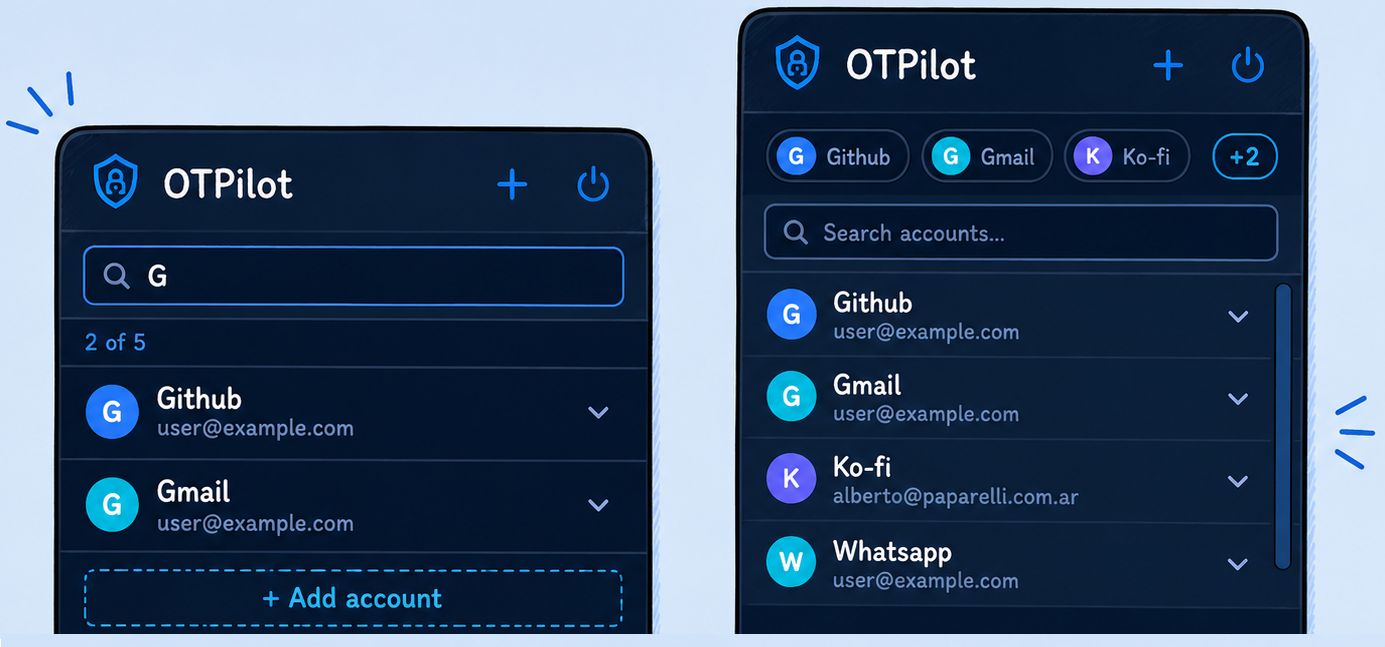 OTPilot v0.0.5 redesigned accounts view