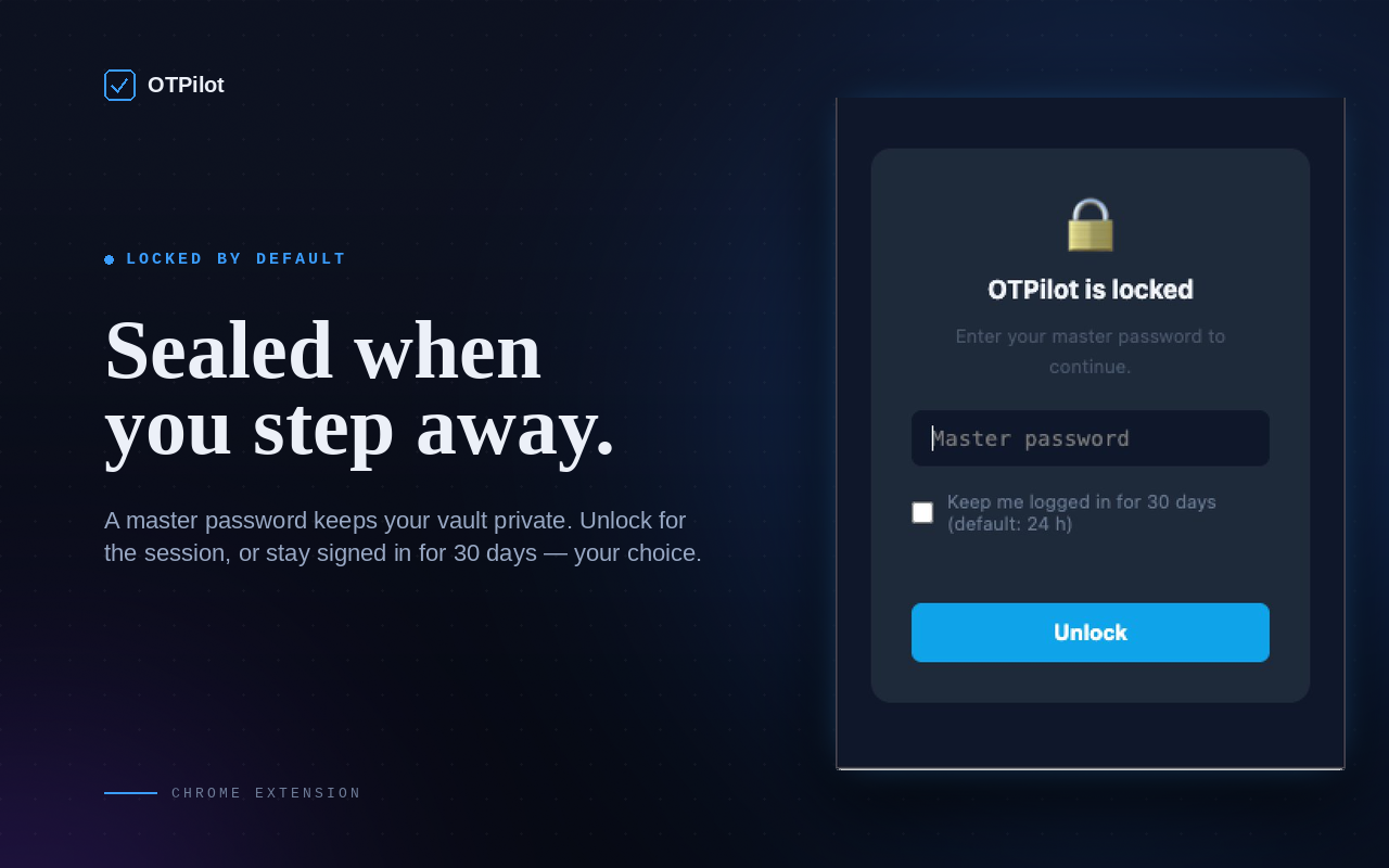 OTPilot locked screen with master password entry